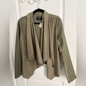 Women's Faux Suede/Vegan Leather Olive Green Moto Jacket Size Large NWT